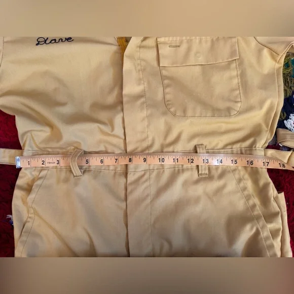 70s Vintage Yellow Cotton Blend Boiler Suit w Chainstitch Detailing Sz M-L - Picture 13 of 15